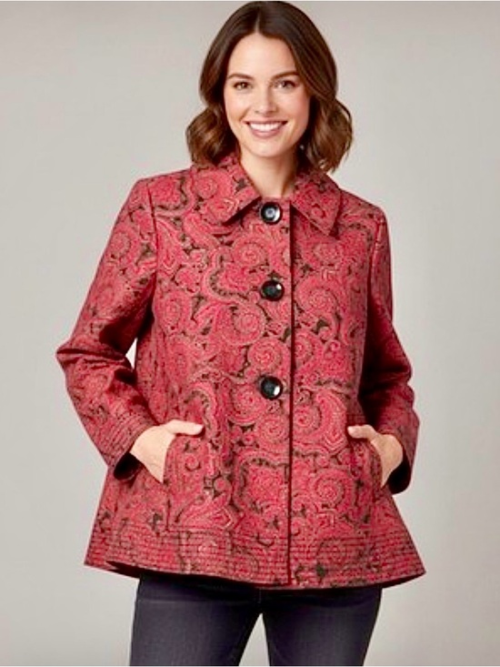 Talbots Jackets & Blazers - Talbots Red Paisley-Print Peacoat